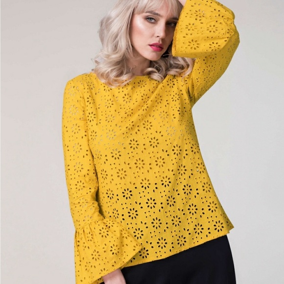 ModCloth Closet London Long Sleeve Top with Lace & Flared Sleeves Women's Small - Picture 2 of 6